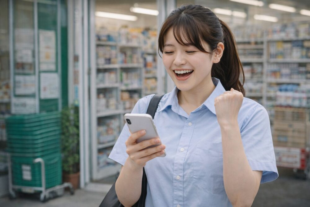 まいばすけっとのバイトの面接を終え、採用を確信した表情を見せるアルバイト志望者の様子を写した写真