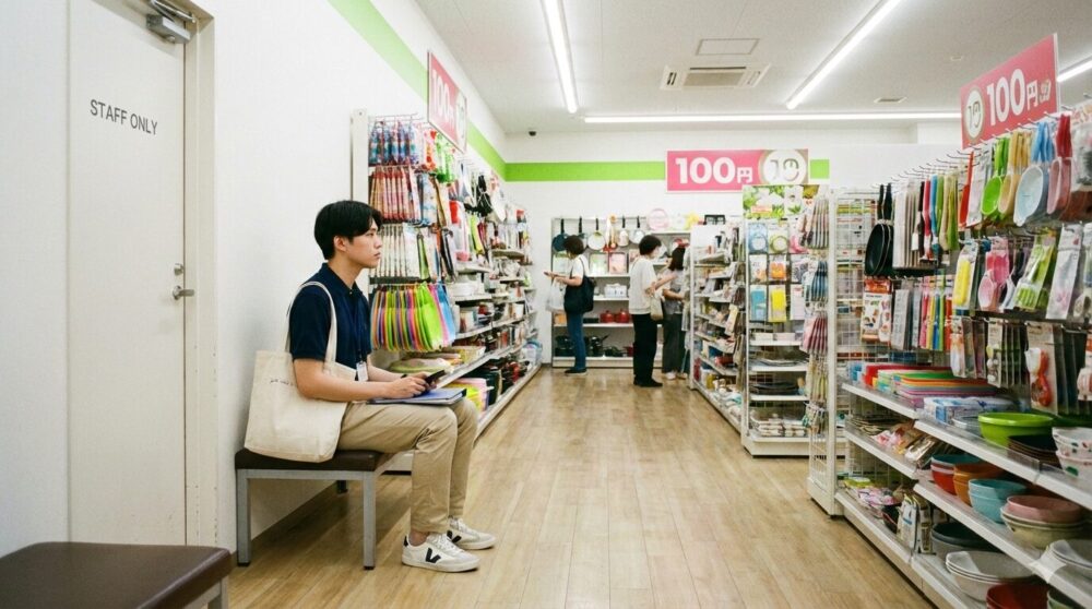 100均のバイト面接対策として、清潔感のある私服の身だしなみで準備をする応募者。