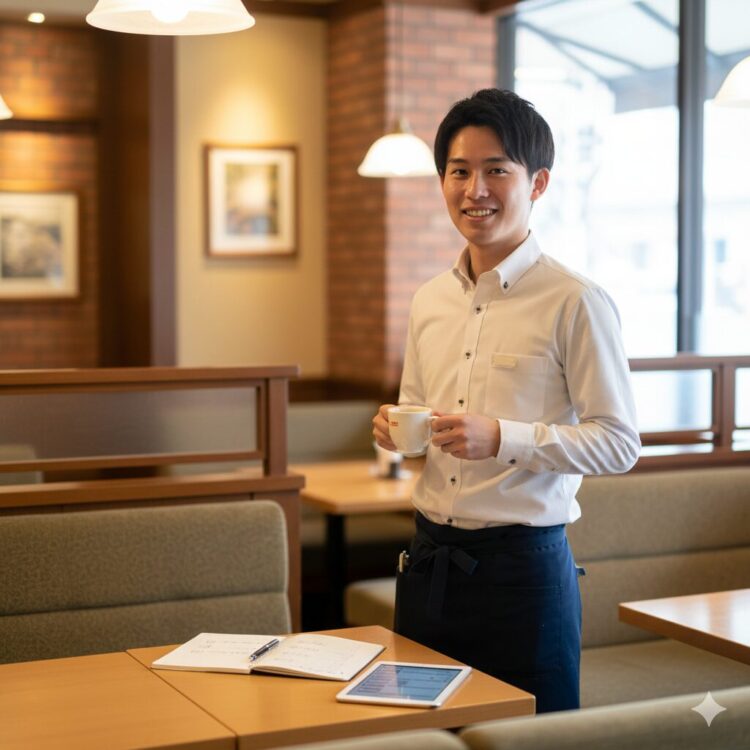 コメダ珈琲店のバイト面接における質問内容や志望動機、服装・身だしなみのポイントをまとめたイメージ