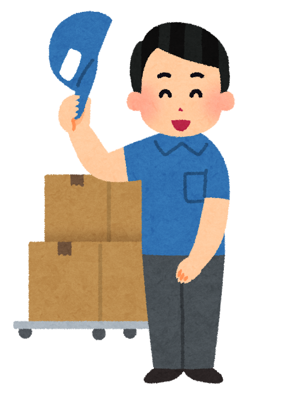 引越しバイトのユニフォームを着たスタッフのイラスト。リアルな口コミを代弁するように、親しみやすい表情で作業に取り組んでいる様子。
