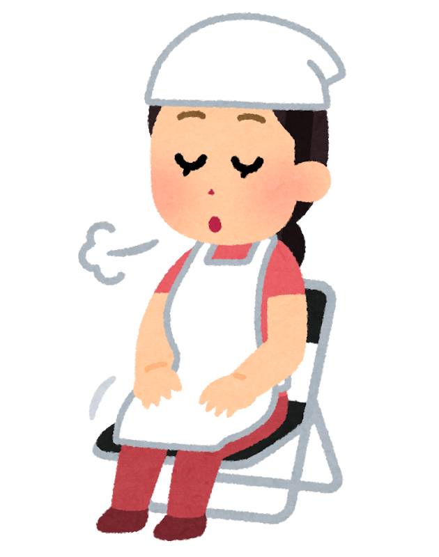 バイトの休憩中に一息ついたりしながら、退職のタイミングや伝え方を考えている様子。