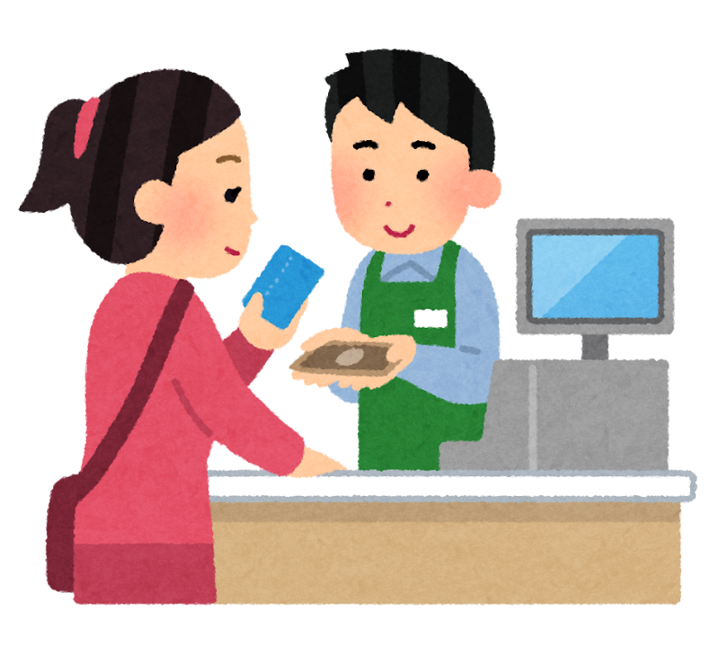 ミニストップのレジで接客業務を行う男性店員の様子。バイトの口コミや「きつい」と言われる理由、円満な退職方法までを総括するイメージ。